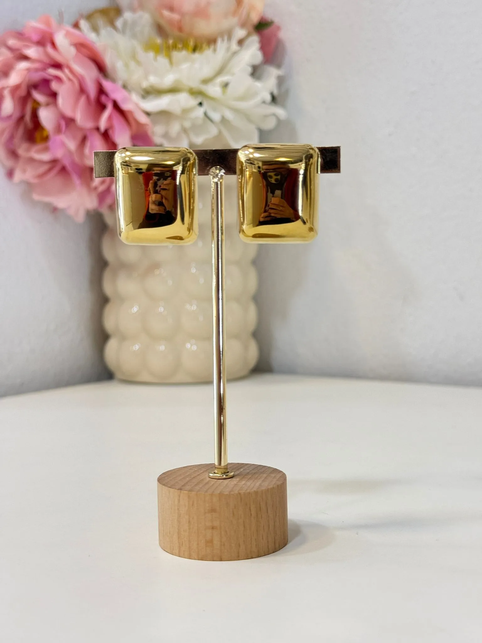 Pendientes Cuadrados Dorados Pulidos