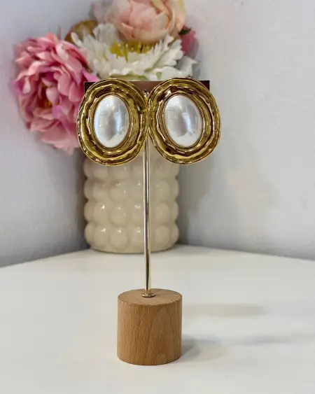 Pendientes Ovalados Dorados con Efecto Nácar