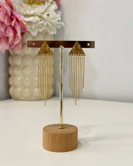 Pendientes Dorados Triangulares con Cadenas