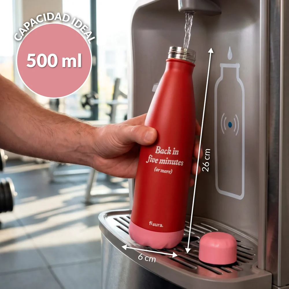 Botella termo "Back in five minutes or more" Fisura - Imagen 2